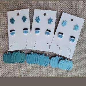 Teal colored fall themed polymer clay earrings